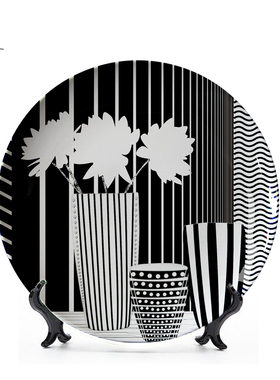 黑白色系挂盘装饰盘子陶瓷餐厅墙上面壁饰客厅工艺摆件瓷盘定制