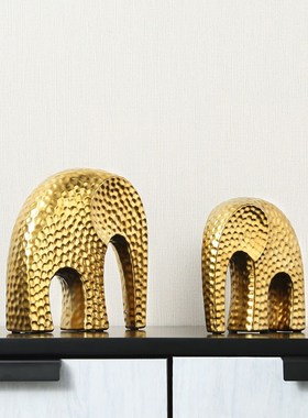 轻奢北欧金色大象招财工艺品陶瓷摆件一对家居客厅高档创意装饰品