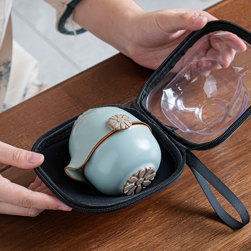 高档汝窑旅行茶具套装便携包小套户外泡茶茶壶茶杯陶瓷快客杯,餐饮具,旅行茶具,淘宝优惠券,粉丝福利购,淘宝优惠卷