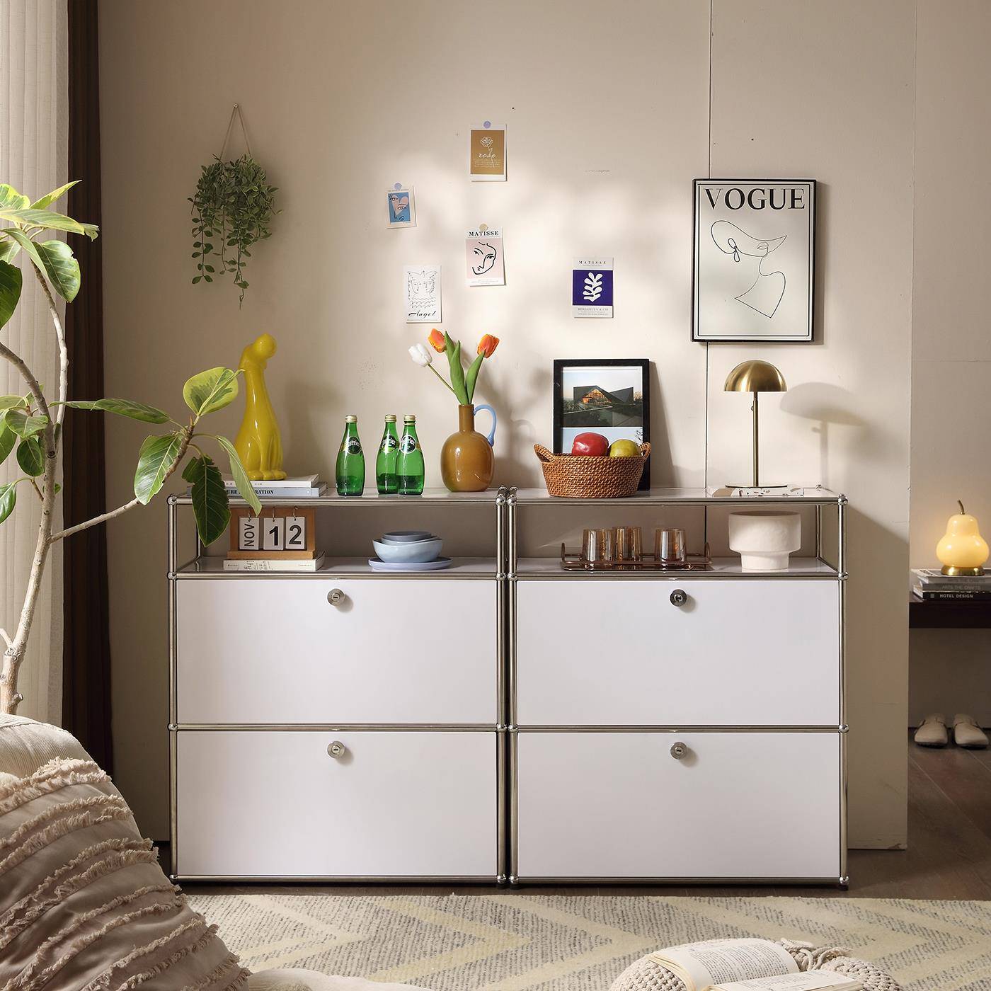 包豪斯不锈钢餐边柜客厅收纳柜靠墙模块组合置物储物架咖啡斗柜子