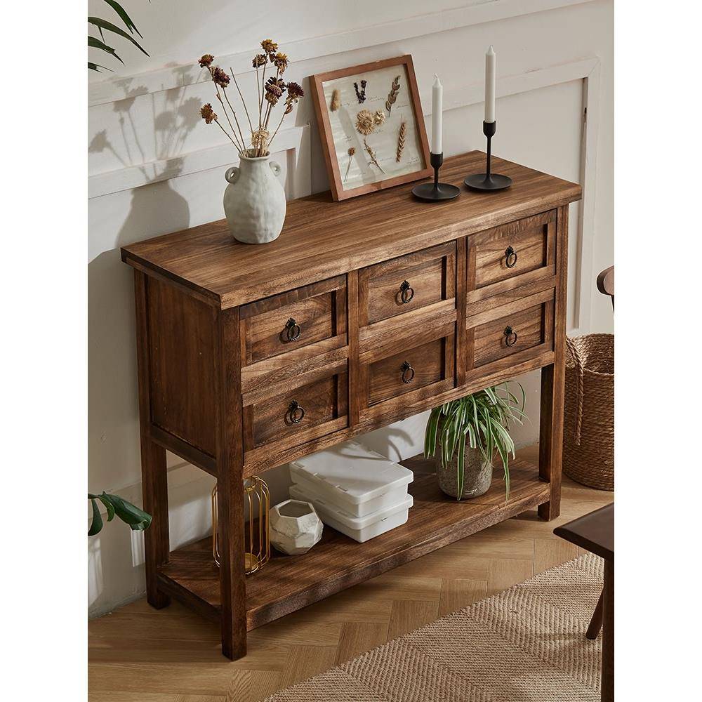 美式乡村实木斗柜复古玄关柜客厅收纳柜子置物架家用靠墙矮柜整装