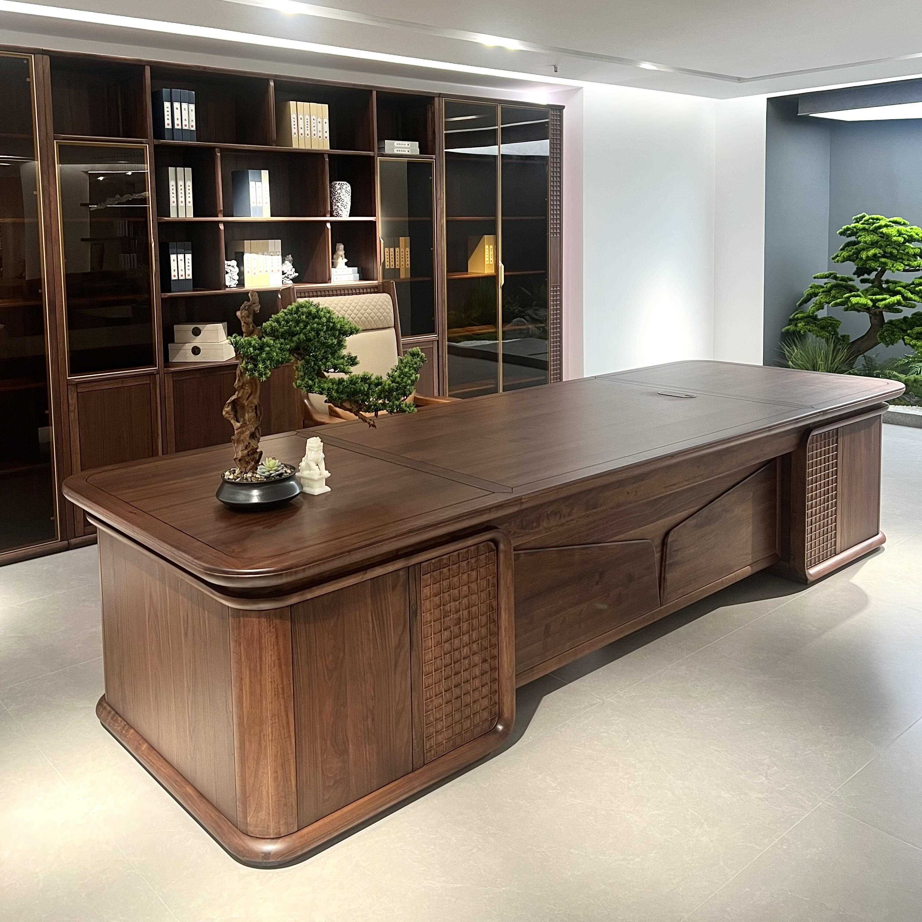 新中式北美胡桃木老板桌总裁桌全实木总经理董事长高级大气办公桌