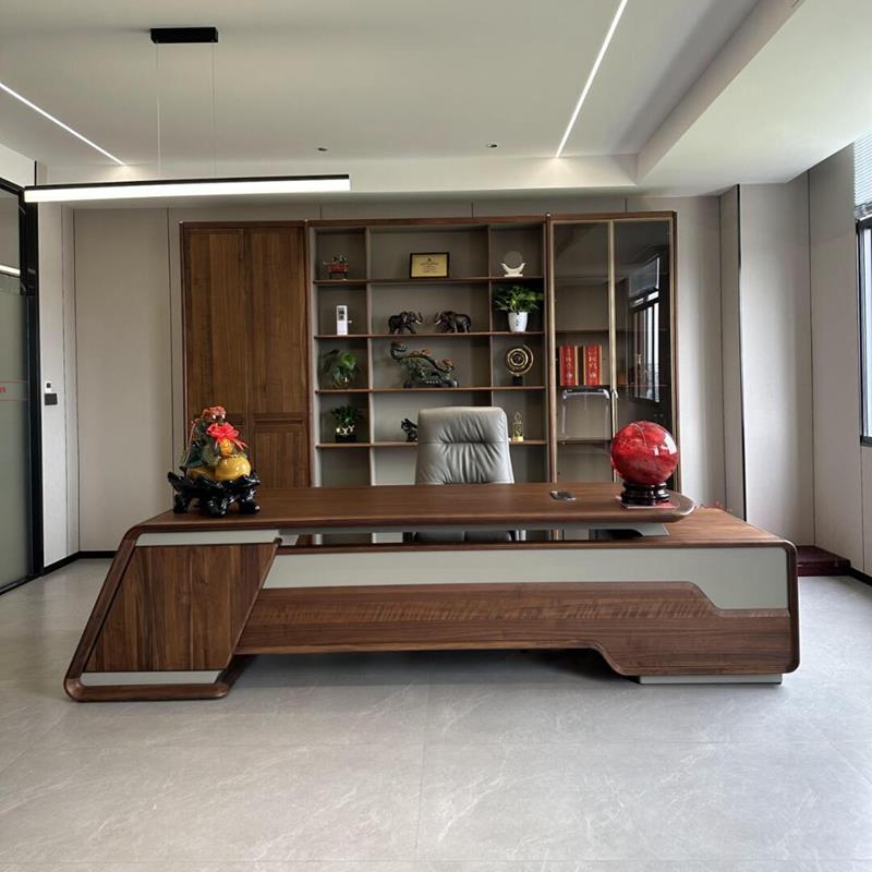 新中式北美黑胡桃木办公桌大班桌书桌宋式美学禅意老板电脑桌家具