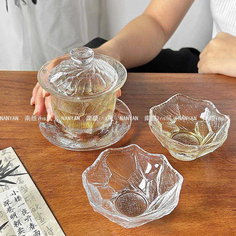 复古玄冰水晶玻璃茶杯三才盖碗轻奢高档泡茶器功夫茶具家用泡茶碗,餐饮具,盖碗,淘宝优惠券,粉丝福利购,淘宝优惠卷