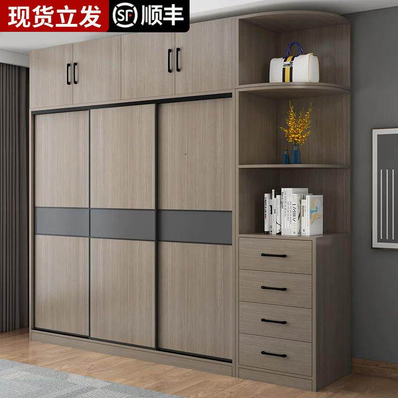 衣柜家用卧室简约现代拉门收纳柜子木质小户型免安装衣橱经济型