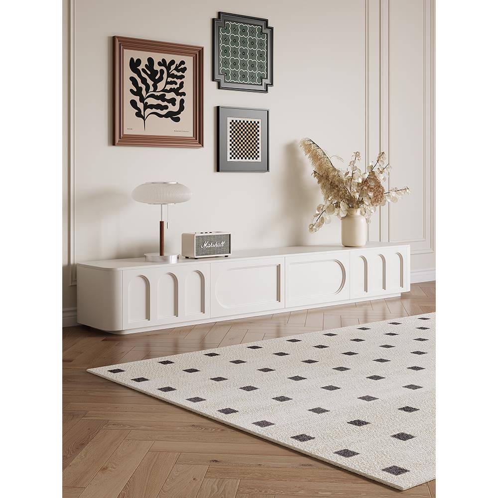 法式奶油风电视柜茶几组合实木简约白色烤漆客厅家用落地整装靠墙