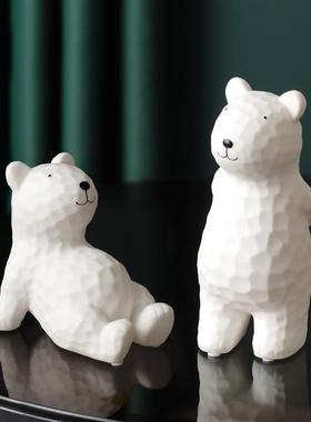 家居客厅创意高档摆设现代轻奢简约可爱熊装饰品书房桌面陶瓷摆件
