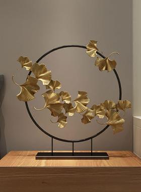 意式新款样板房别墅装饰品金属摆件客厅创意银杏叶铁艺酒店艺术品
