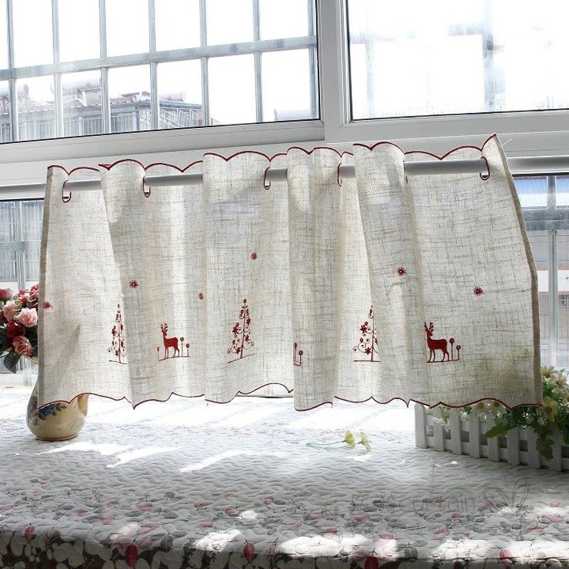 圣诞麋鹿咖啡帘厨房小窗帘飘窗半帘卡通成品短帘隔断帘门帘橱柜帘,居家布艺,成品窗帘,淘宝优惠券,粉丝福利购,淘宝优惠卷