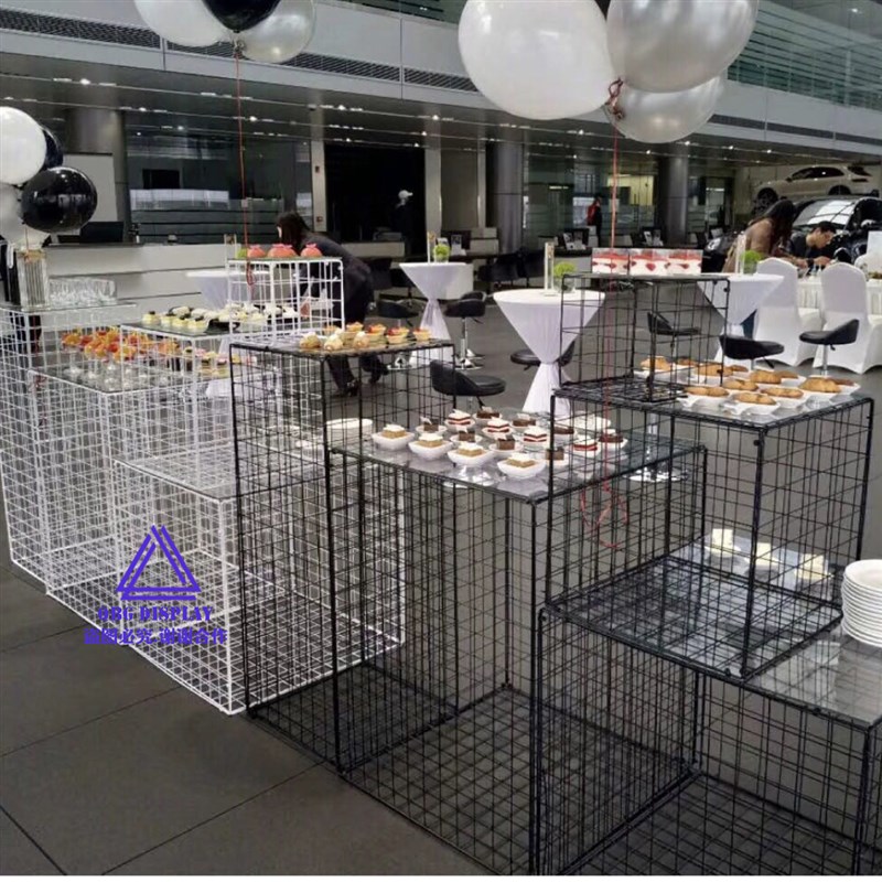 铁艺网格网立方体装修立柱装饰展示台婚礼节日铁架白布置 T台引路