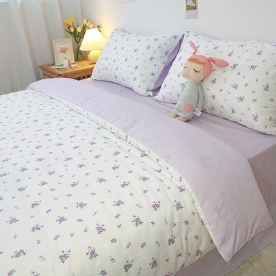 全棉紫色小清新碎花被套单件100纯棉简约田园风200x230单双人被罩