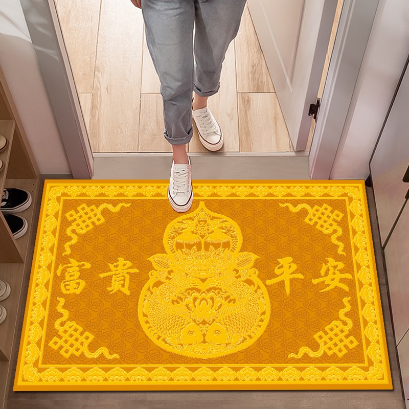 招财土黄色入户门垫公司乔迁金色地毯耐脏朝西对门家用脚垫可裁剪