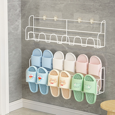 厕所放拖鞋架浴室免打孔壁挂铁艺门上洗手间卫生间吸盘贴