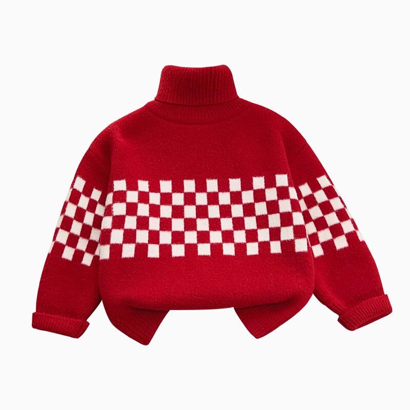 儿童高领毛衣加厚男童冬季内搭宝宝红色打底衫高级感超好看2024新