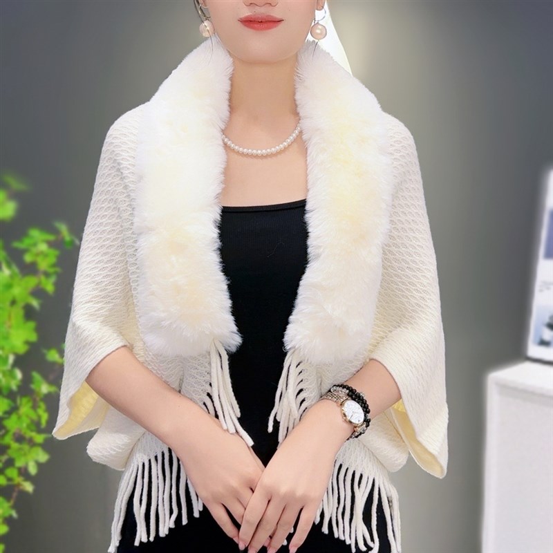 秋冬款贵妇毛领披肩女2024新款保暖F气质开衫高档洋气百搭宽松斗