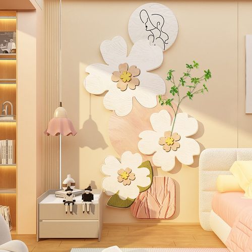 奶油风卧室床头高级感电视机背景大白墙面装饰画挂件贴纸遮丑立体