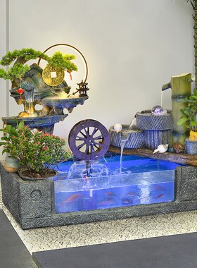 庭院鱼池假山造景室内玄关阳台流水景观喷泉摆件田园花园布置水景