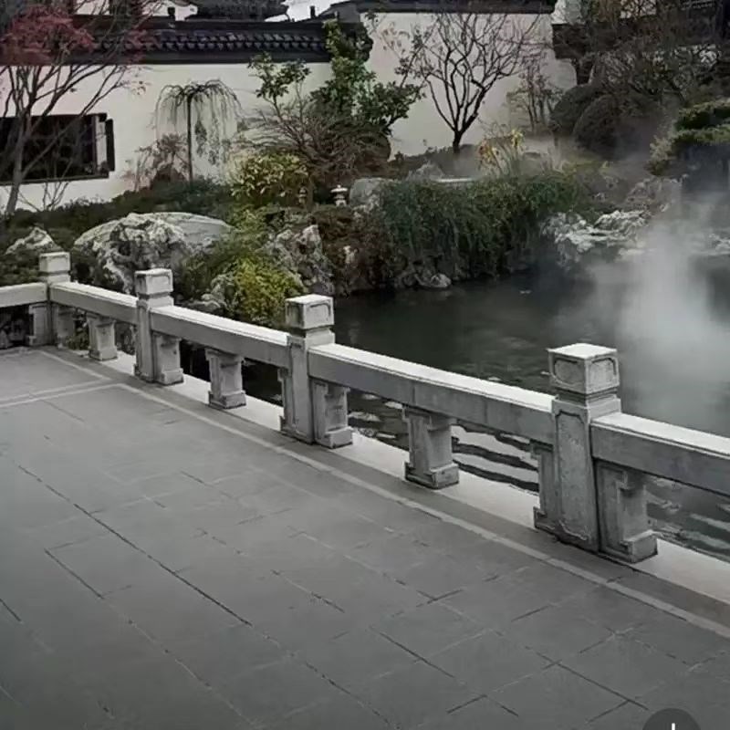 中式花岗岩水池栏杆现代简约庭院别墅鱼池护栏阳台围栏石栏板坐凳