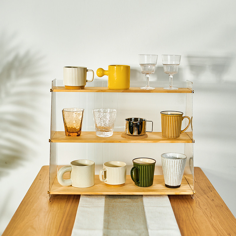 亚克力杯架置物架水吧台面水杯茶杯架咖啡杯桌面收纳展示柜实木