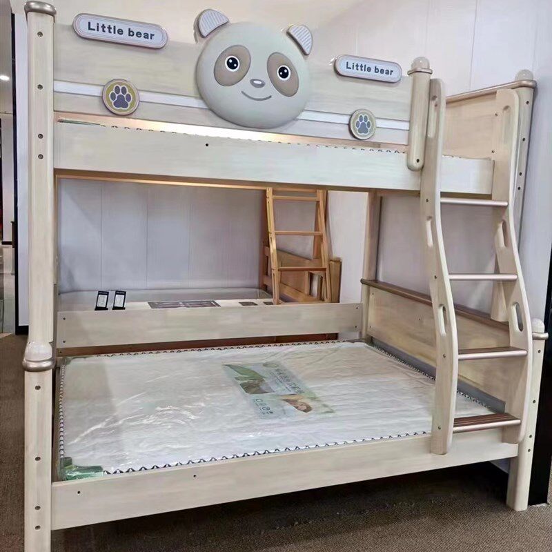 橡木上下子c母床双层护栏高低床全实木书架儿童床挂步梯楼梯抽屉