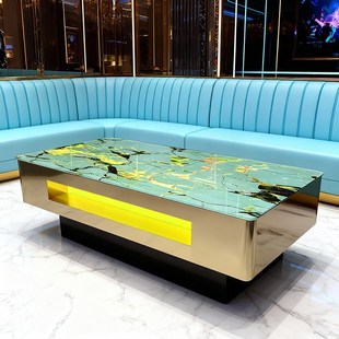 KTV茶几专用发光电奢石桌卡座岩板大理石不锈钢钢化玻璃酒吧桌子