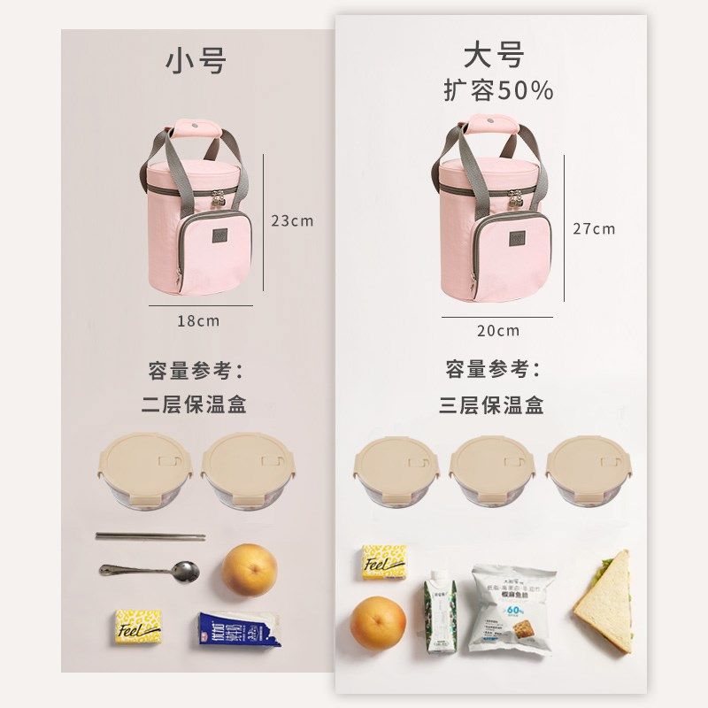 便当包圆形饭盒袋保温桶学生上班族手提包带饭铝箔加厚餐包大容量