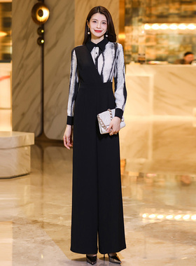 黑色超火高档拼接连体n裤女初秋2024新款气质女神范百搭阔腿裤110