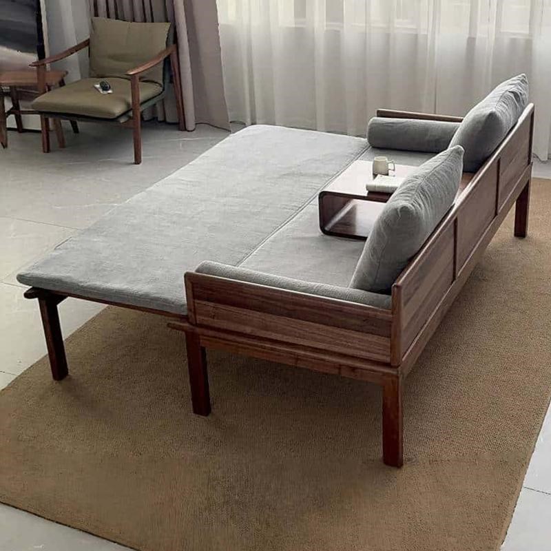 新中式实木罗汉床2024新款客厅家用双人伸缩沙发床黑胡桃木沙发椅