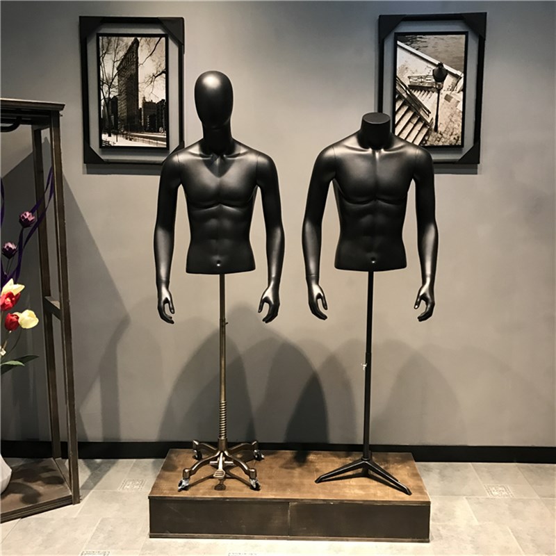 男模特木手半身带头流水摆台台可升降台式滑轮子模特橱窗展示服装