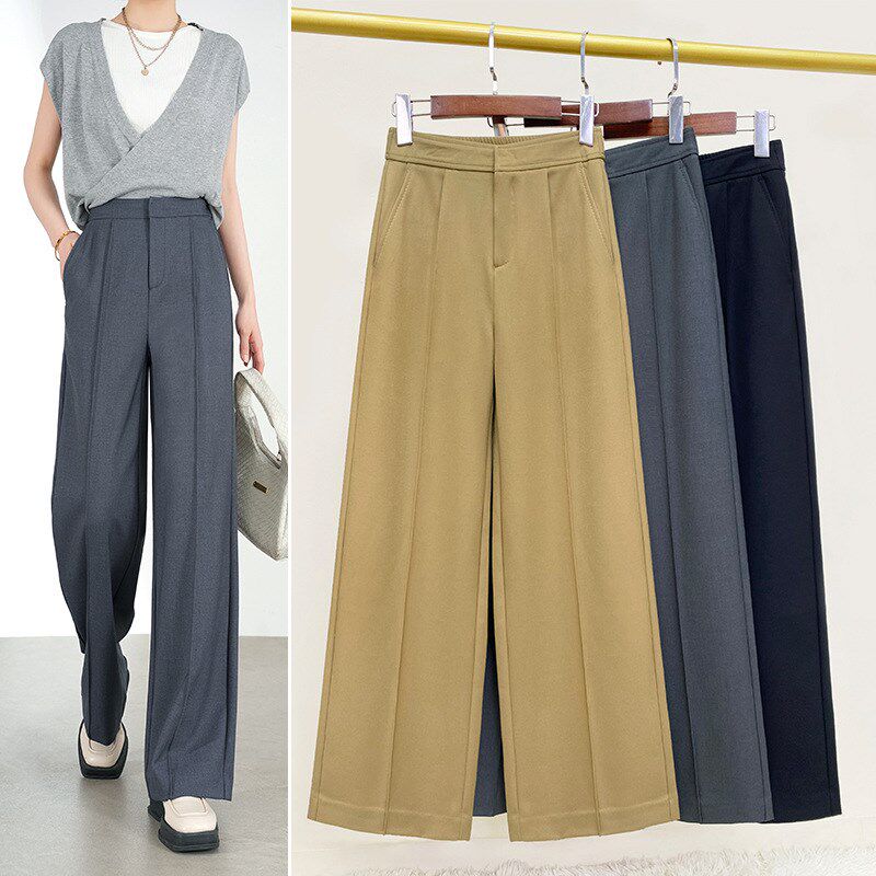 直筒西裤女秋季新款松紧腰职业正装垂坠质感显瘦个子休闲阔腿裤