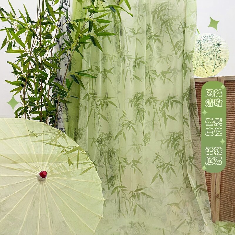 新中式翠绿竹林听风纱幔幼儿园装饰网纱布料古风环创悬吊式天花板