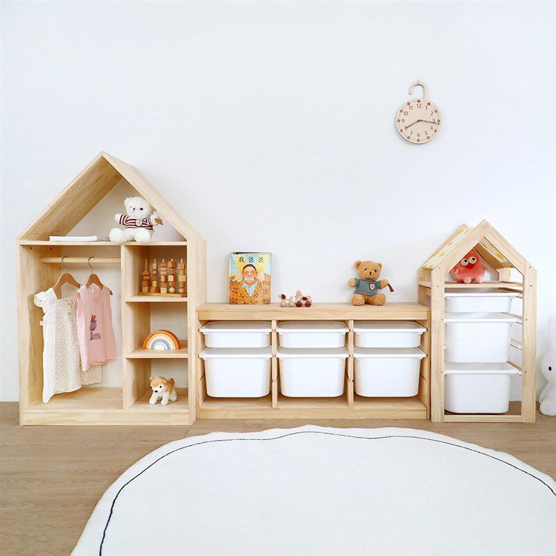 儿童衣架收纳架儿童房简易实木挂衣F柜宝宝玩具置物架婴儿储物柜