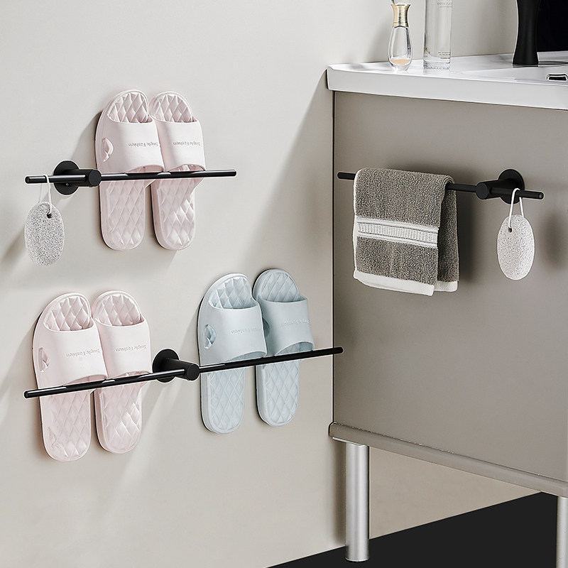 浴室拖鞋架卫生间免打孔黑色304不锈钢置物架壁挂式沥水收纳架子