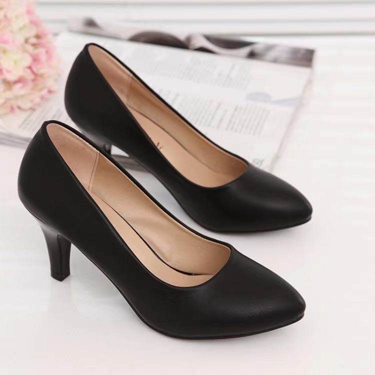 高跟鞋女a空乘黑色职业工作面试细跟粗跟礼仪单鞋皮鞋3-5cm黑色ol