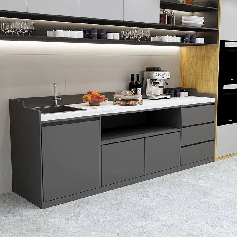 公司岩板水吧一体简约商用餐边柜茶水间靠墙咖啡吧台办公室切洗台