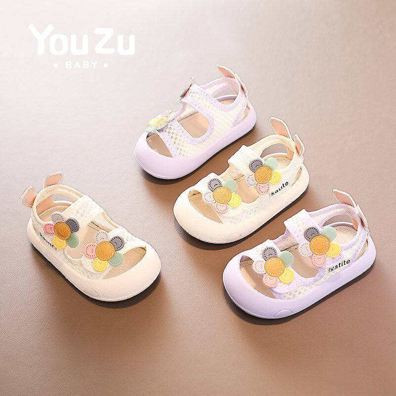 女婴儿凉鞋公主网面花朵透气防滑软底夏季1一3岁半宝宝小童学步鞋