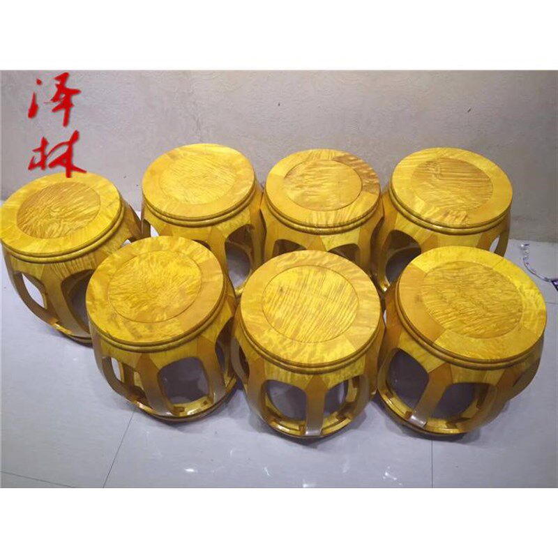 大叶楠凳子金丝楠木家具椅子圆鼓凳家居摆件实木独板榫卯工艺新品