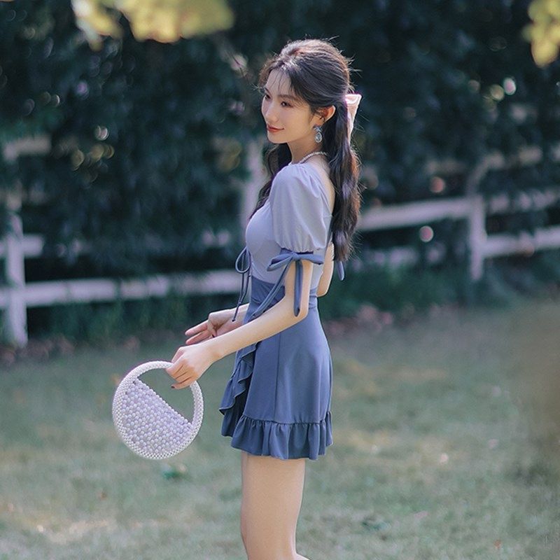 泳衣女微胖女孩遮肉显瘦保守遮肚子高级感泡温泉连体大码泳装可爱