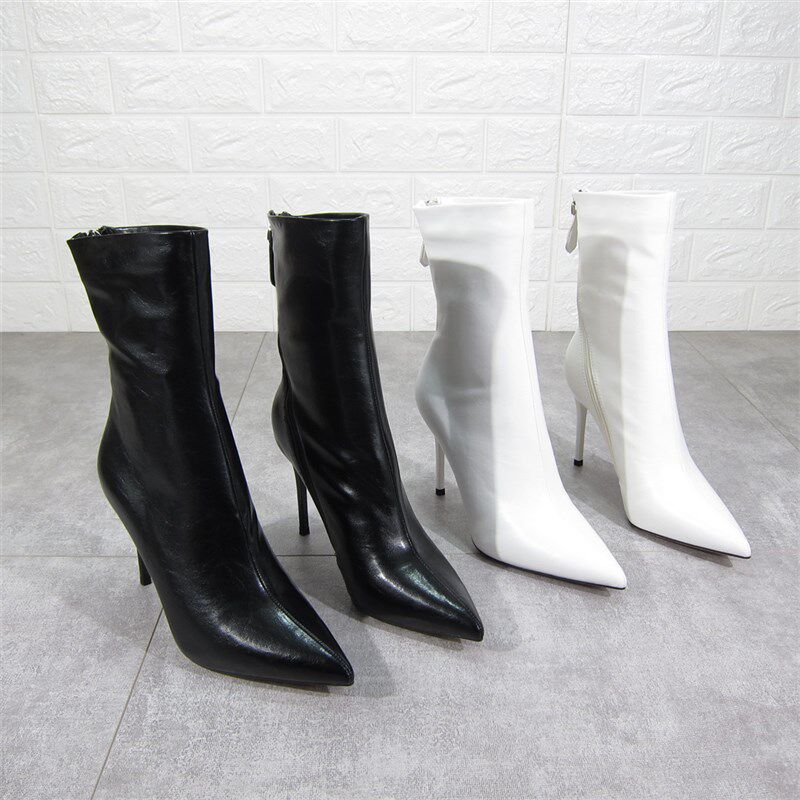 白色细跟瘦瘦靴女2024秋冬新款韩版尖头高跟鞋女职业细跟中筒靴子
