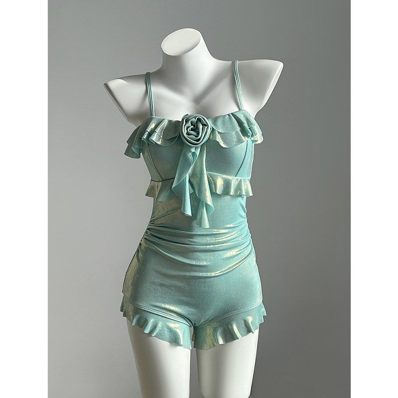 纯欲风超仙女范连体泳衣女小胸少女高颜值拍照好看泡温泉保守泳装