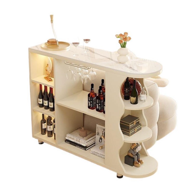 奶油风吧台桌子家用酒柜实木隔断柜客厅岩板餐边柜厨房可移动橱柜