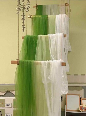 绿色纱幔68531中式国风薄幼园环创庆网纱婚背景布料软纱古儿风纱