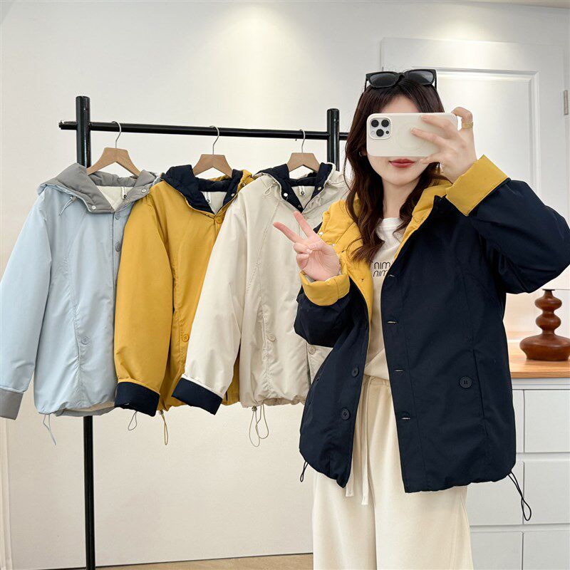 胖妹妹宽松棉服女2025冬u季新款大码时尚下摆抽绳连帽加绒加厚棉