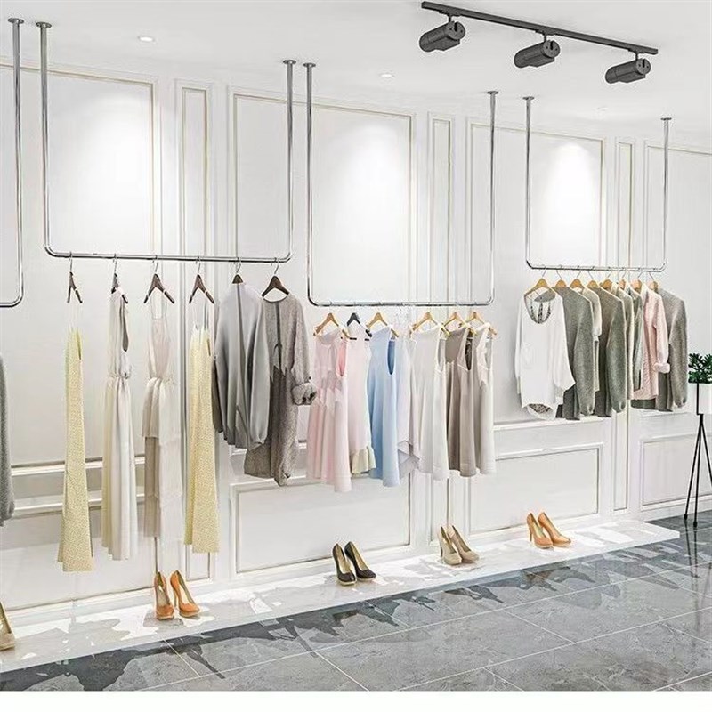 服装店不锈钢拉丝上墙正挂侧挂展示架银色加厚简约陈列货架网红架