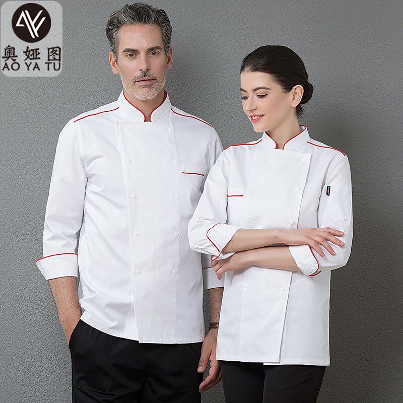厨师工作服男酒店餐饮烘焙店白色厨房工作服后厨师服长袖秋冬款女