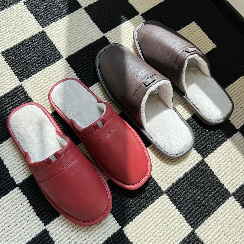 居家棉拖鞋女秋冬季简约情侣家用室内木地板防水保暖厚底皮拖鞋男