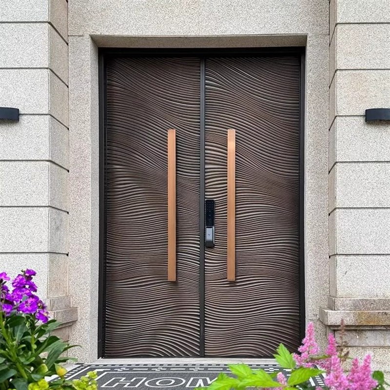 别墅大门农村自建房大门入户w门防盗中式简约进户庭院双开关精雕
