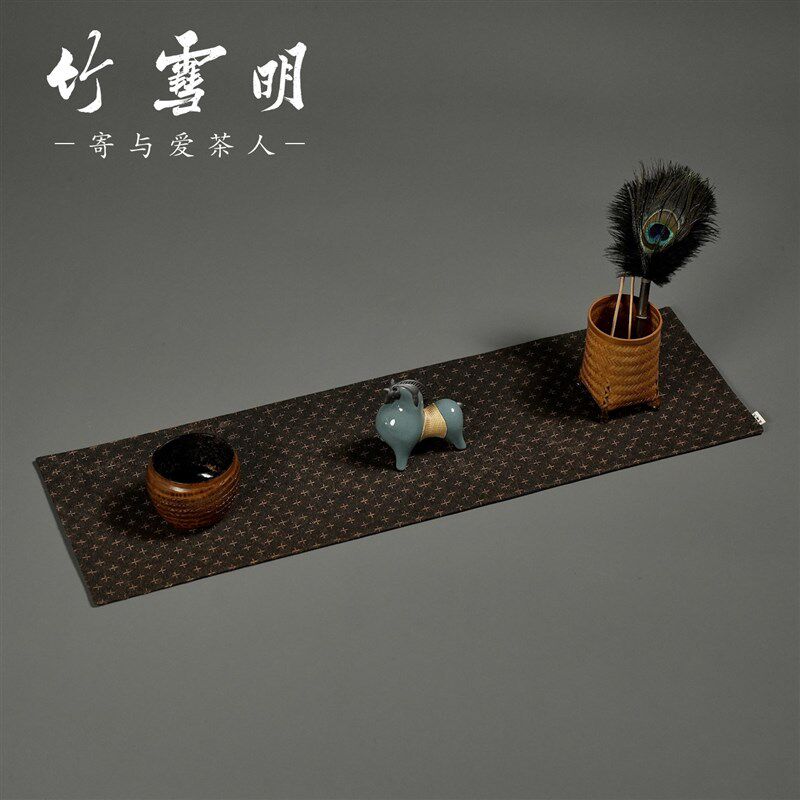竹雪明定制款香云纱茶席 长尺寸十字纹柿蒂纹两款双面Z茶席茶桌