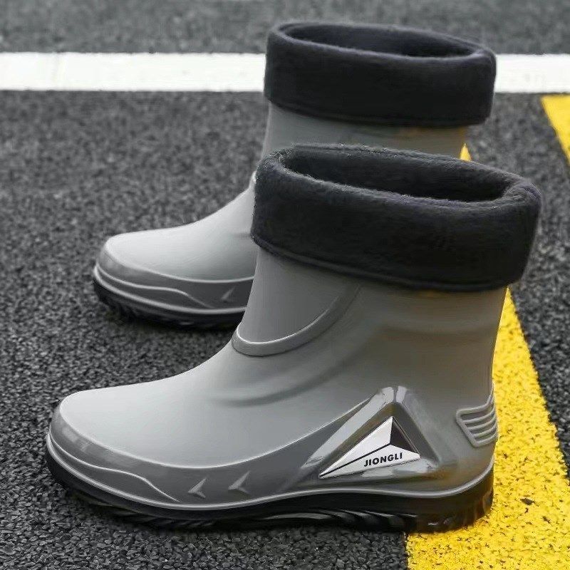 雨鞋冬天加绒一体雨靴鞋套防水防滑加厚耐磨下雪天防雪黑色中高筒