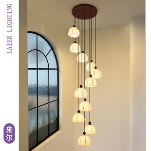 法式中古楼梯楼梯间旋转吊灯复式阁楼挑空自建房楼梯专用长吊灯